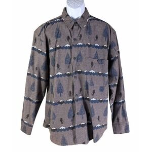 True Grit Button Down Shirt Mens Medium Brown Hiking Mountain Print